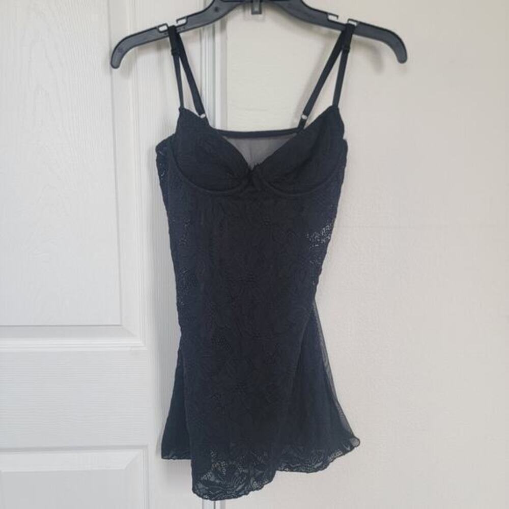 Fredericks of‎ Hollywood Black Teddy Slip Lace Medium Nightie Grunge Whimsygoth
